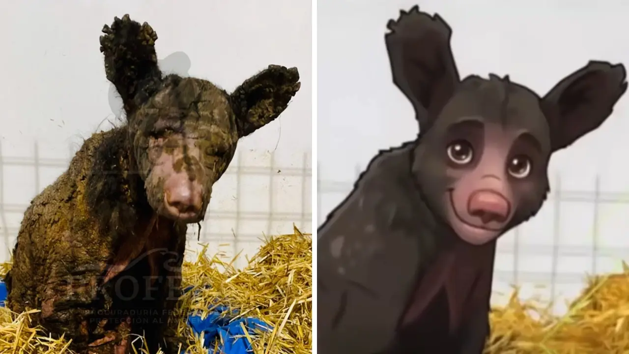 La osa Mina y una caricatura. Foto: Facebook Fundación Invictus