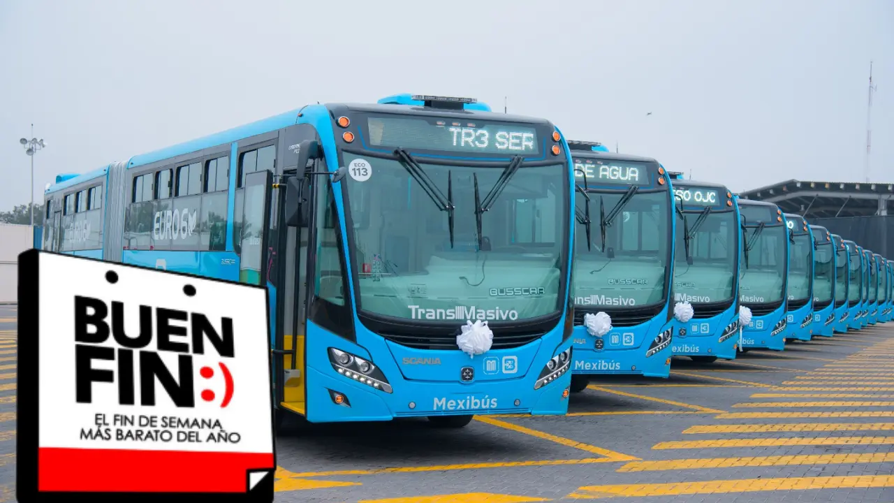 Horario extendido del Mexibús durante Buen Fin 2025. | Foto: SEMOV | Canva