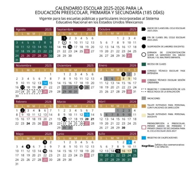 Calendario oficial de la Secretaría de Educación Pública Foto: SEP