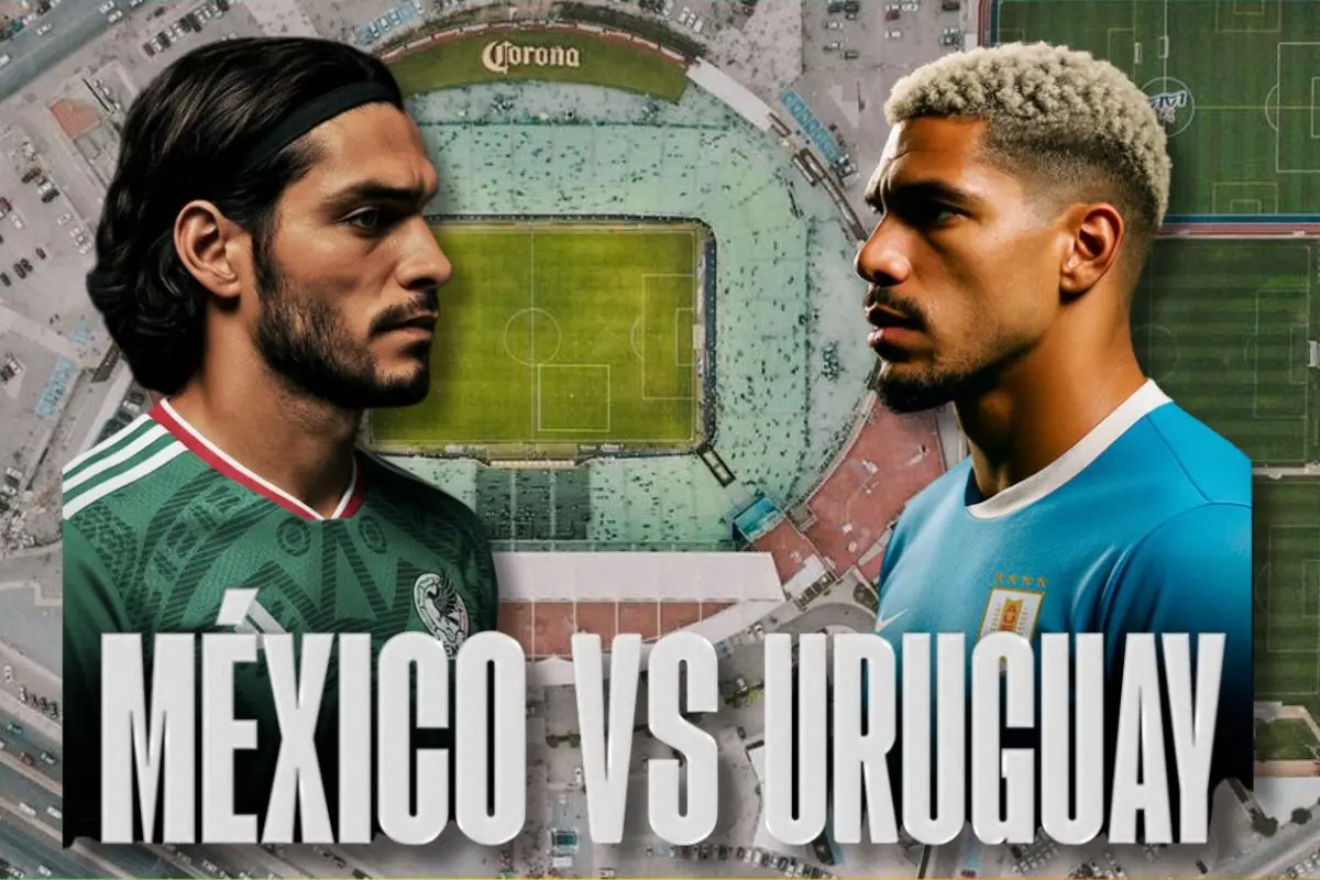 Estadio TSM visto desde las alturas con composición del encuentro entre México Vs Uruguay / Foto: TSM Oficial | Canva