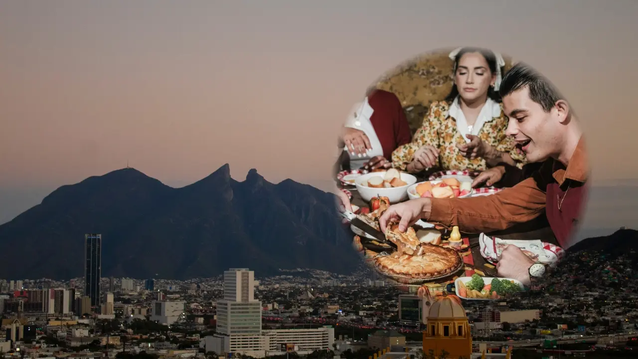 El cerro de la Silla y una familia cenando. Foto: Canva