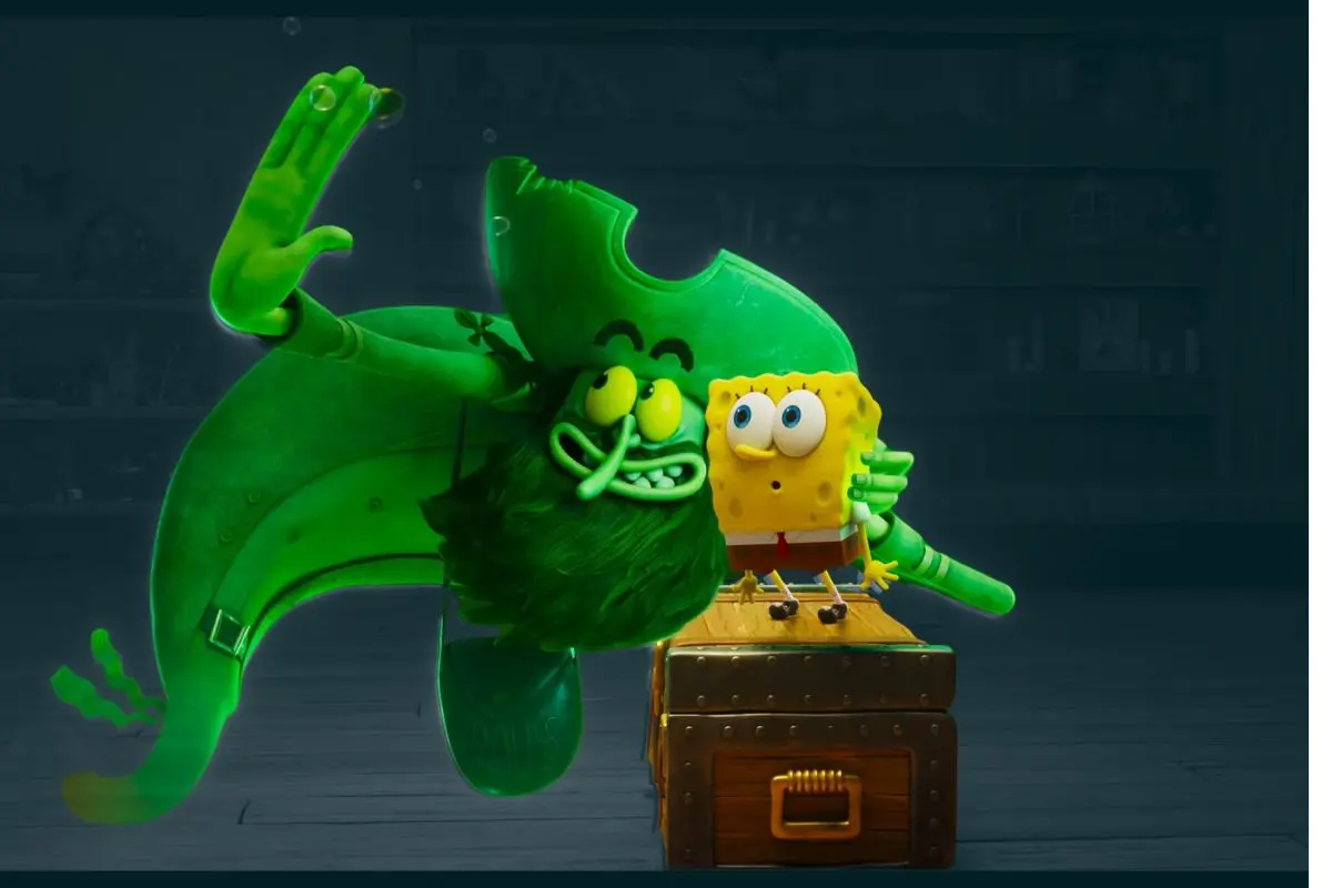 Bob Esponja y el Holandés Volador trabajan juntos en al próxima película del personaje. FOTO: CANVA/YouTube: Paramount Pictures México