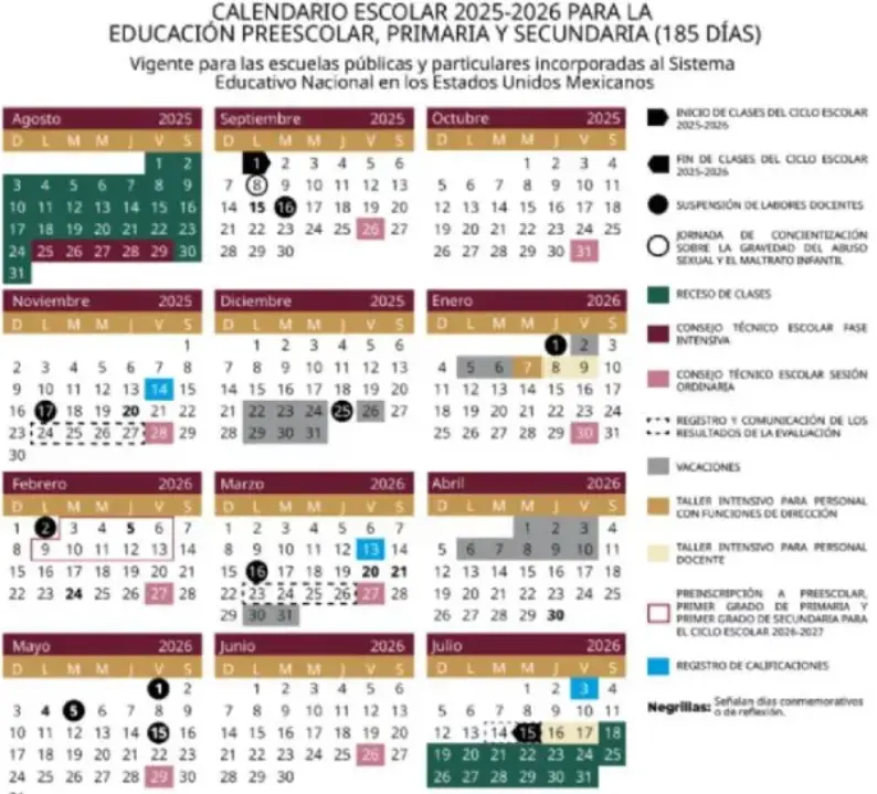 Calendario oficial de la Secretaría de Educación Pública Foto: SEP