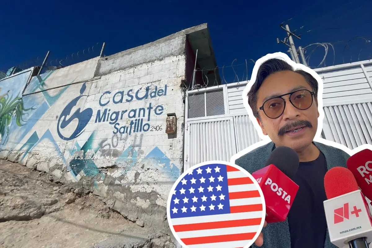 Director de la Casa del Migrante en Saltillo en entrevista con medios de comunicación / Foto: Leslie Delgado | Canva