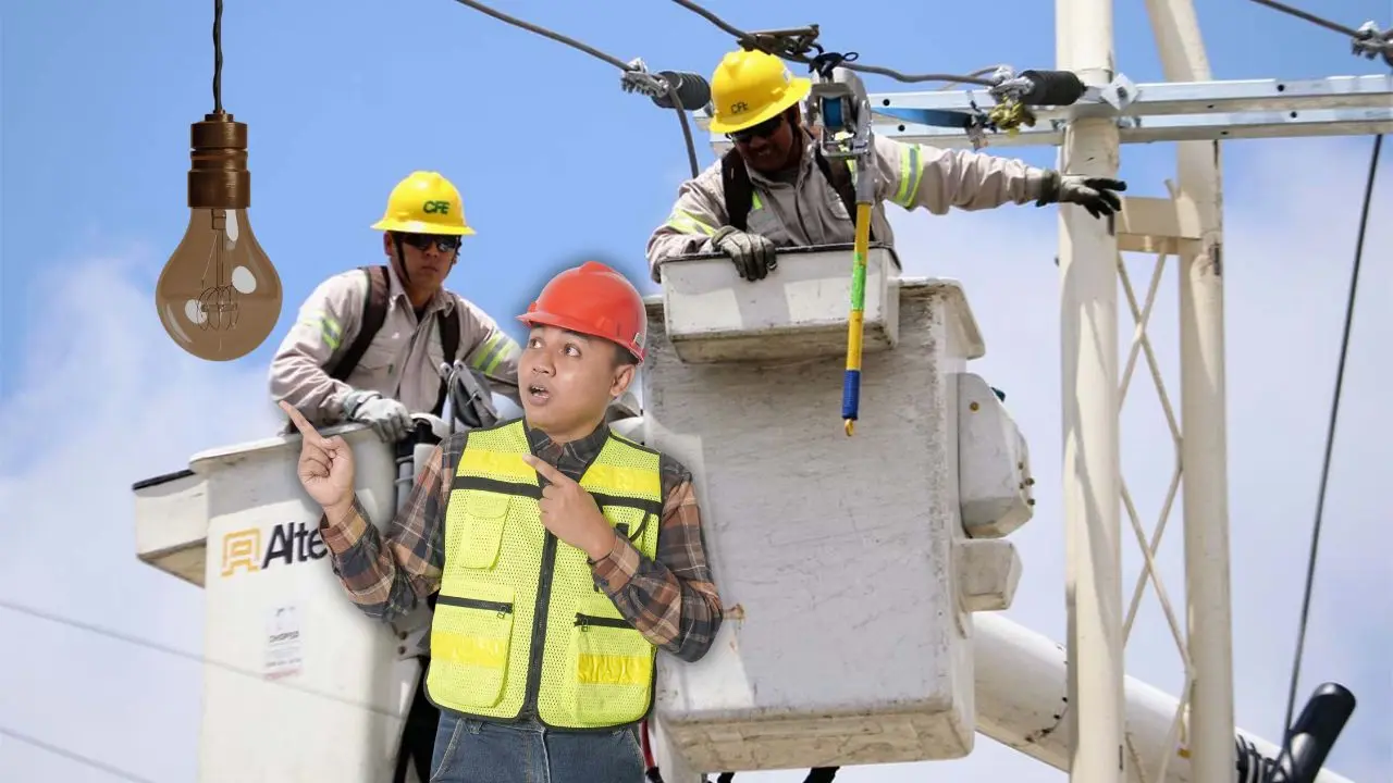 Empleados de la CFE se encuentra trabajando en el tendido eléctrico Foto: Canva | CFE