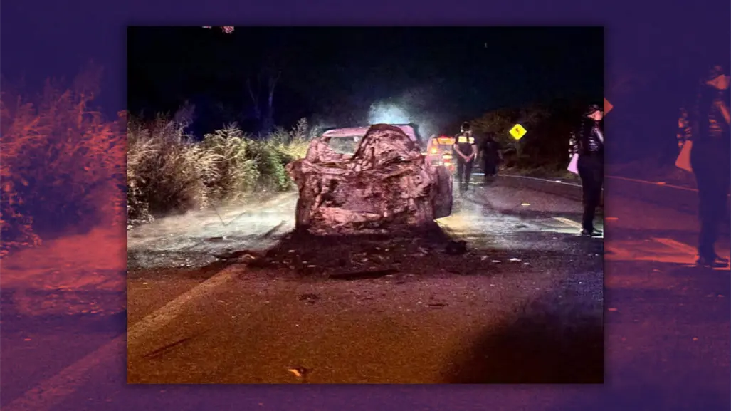 Hombre muere tras violento choque en la vía Mérida-Tixkokob; su auto quedó calcinado