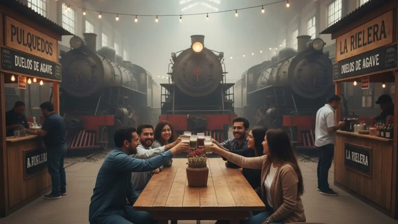 Personas en feria del pulque en la CDMX. Foto: Gemini IA