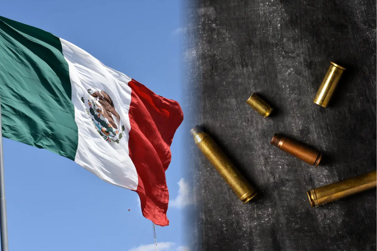 Bandera de México y casquillos de balas. Foto: Canva