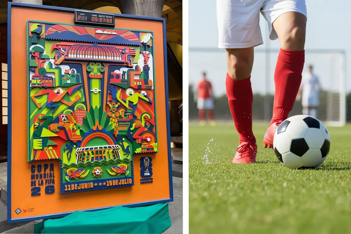Foto de mural elaborado por personas Privadas de la Libertad del Reclusorio Oriente. Piernas de futbolista con balón de fútbol| Foto: Iván Macías | Gemini IA