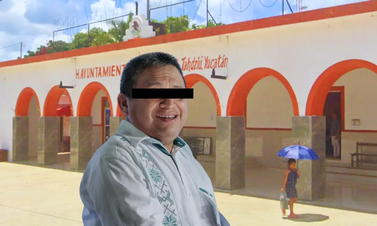 Imagen del alcalde de Tahdziú, Yucatán, con el palacio municipal al fondo Foto: Ayuntamiento Tahdziú/Canva
