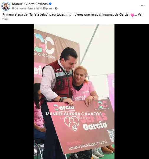 Manuel Guerra Cavazos durante la presentación del programa Tarjeta Jefas en García