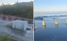 Fuga de aguas negras llega al mar frente al hotel Araiza en el malecón de La Paz