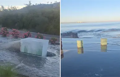 Fuga de aguas negras llega al mar frente al hotel Araiza en el malecón de La Paz