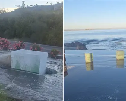 Fuga de aguas negras llega al mar frente al hotel Araiza en el malecón de La Paz