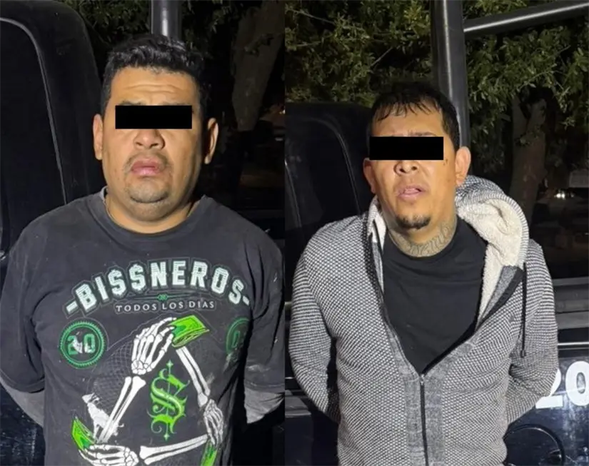 Los dos detenidos fueron identificados como Rigoberto C., de 34 años, y Juan César P., de 35 años. Foto: Policía de Monterrey.