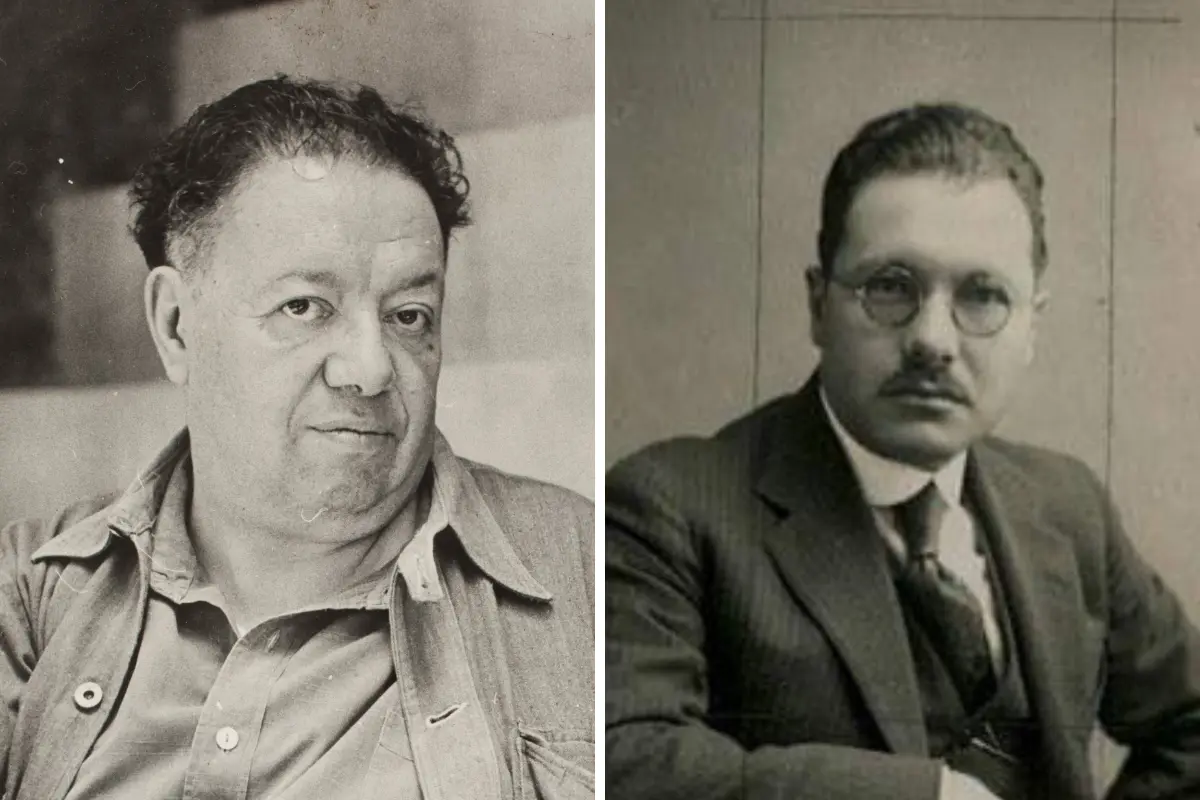 El muralista Diego Rivera (izq.) y el exgobernador tamaulipeco Marte R. Gómez (der.). Foto: Daniel Espinoza