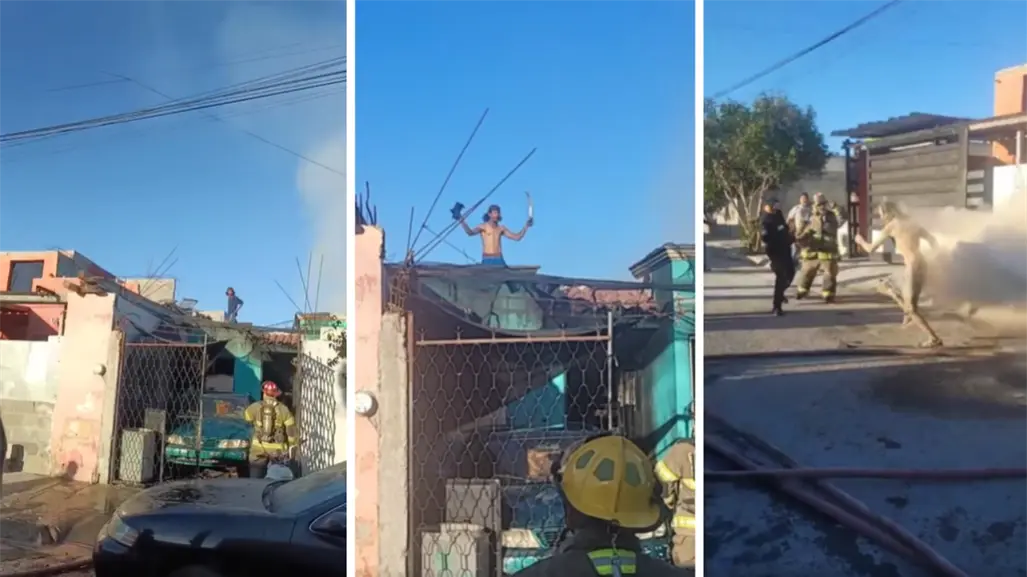 Hombre en Saltillo incendia su casa y lanza machetazos; policías acuden para neutralizarlo