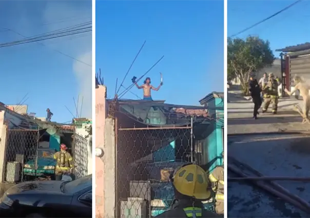 Hombre en Saltillo incendia su casa y lanza machetazos; policías acuden para neutralizarlo