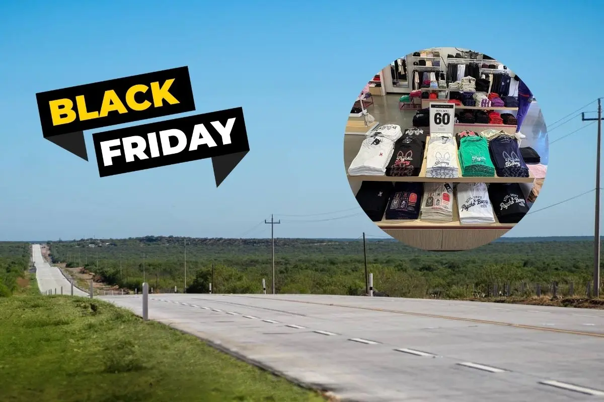 La carretera La Gloria-Colombia te lleva a los mejores Outlets de Texas para realizar compras por el Black Friday. Foto: Facebook Gobierno de Nuevo León / Facebook The Outlet Shoppes at Laredo / Canva
