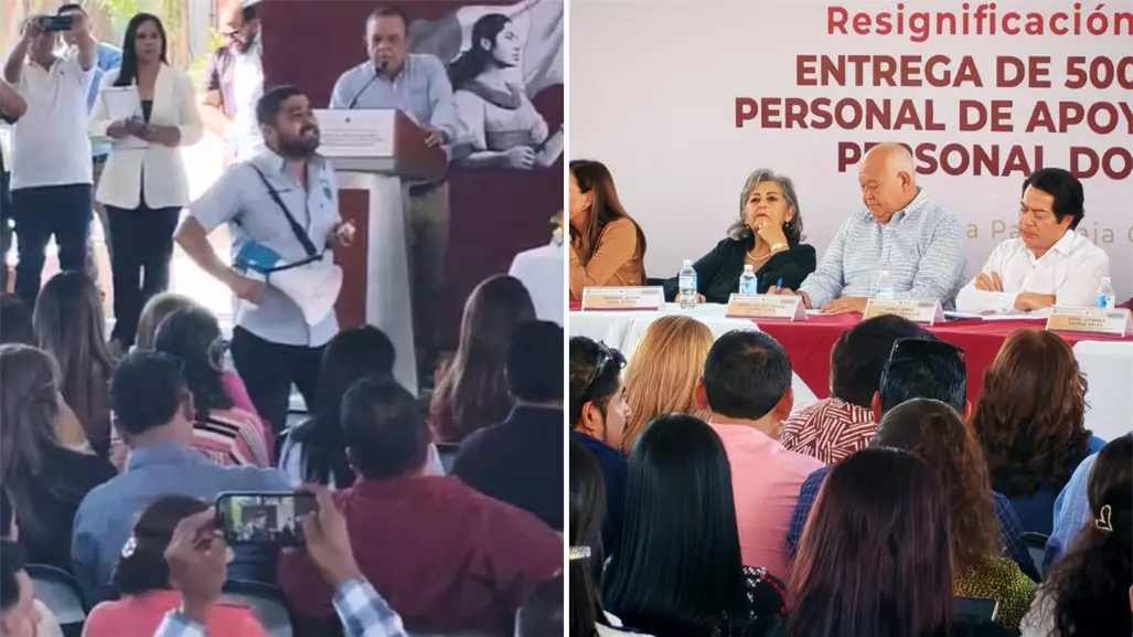 VIDEO | Protesta irrumpe entrega de 500 plazas en BCS: así fue el momento de tensión