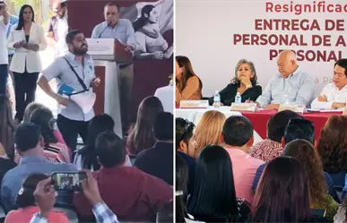 VIDEO | Protesta irrumpe entrega de 500 plazas en BCS: así fue el momento de tensión