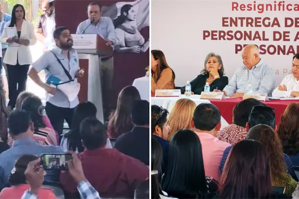 VIDEO | Protesta irrumpe entrega de 500 plazas en BCS: así fue el momento de tensión VIDEO | Protesta irrumpe entrega de 500 plazas en BCS: así fue el momento de tensión