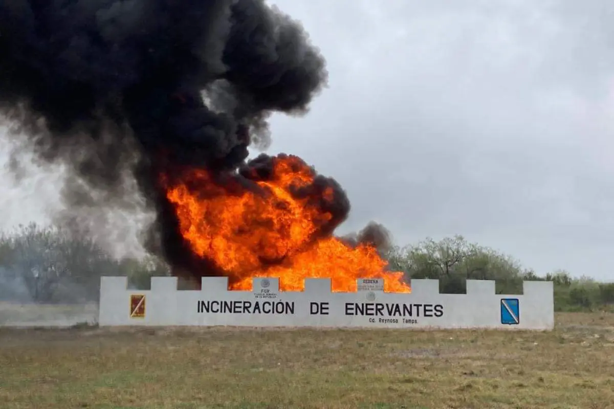 Incineración de narcóticos en la frontera norte de Tamaulipas. Foto: FGR Tamaulipas