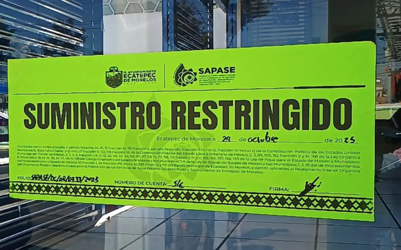 Sapase restringió el suministro de agua a tres negocios en Ecatepec por adeudos superiores al millón de pesos. Foto: Especial