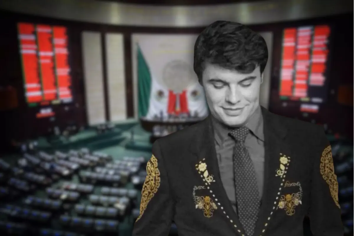 Fotos de Juan Gabriel en blanco y negro, con la Cámara de Diputados al fondo (Foto: IG @soyjuangabriel_ / Canva)