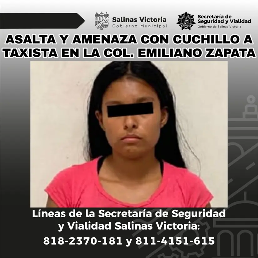 imagen recuadro Los oficiales lograron detener a Rebeca “N”, de 23 años de edad, quien coincidía con la descripción proporcionada por el conductor afectado. Foto: Secretaría de Seguridad de Pública y Vialidad.