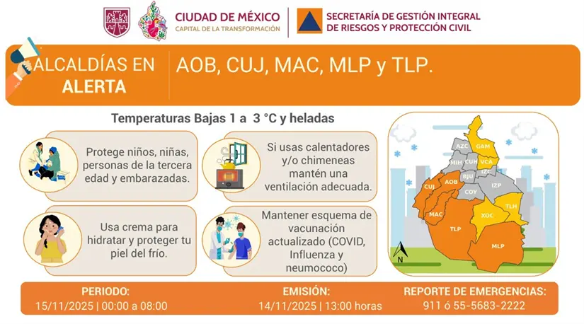 Alerta naranja CDMX el 15 de noviembre | Secretaría de Gestión Integral de Riesgos y PC