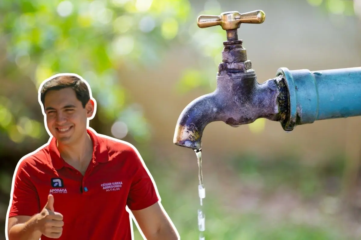 El alcalde de Apodaca, César Garza Arredondo, anunció que a partir del mediodída del lunes 18 de noviembre de 2025 se restablecerá el servicio de agua en más de 100 colonias del municipio luego de trabajos de reparación de Agua y Drenaje de Monterrey en una tubería de 48 pulgadas en la colonia Colibrí, del municipio de Guadalupe. Foto: Facebook César Garza Arredondo / Canva