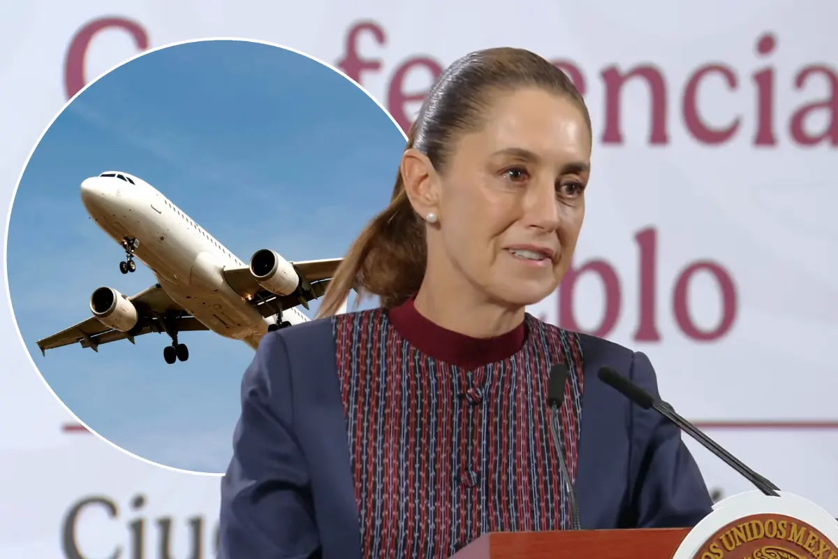 Claudia Sheinbaum y avión. Foto: Canva / Captura de pantalla: YouTube (Claudia Sheinbaum)