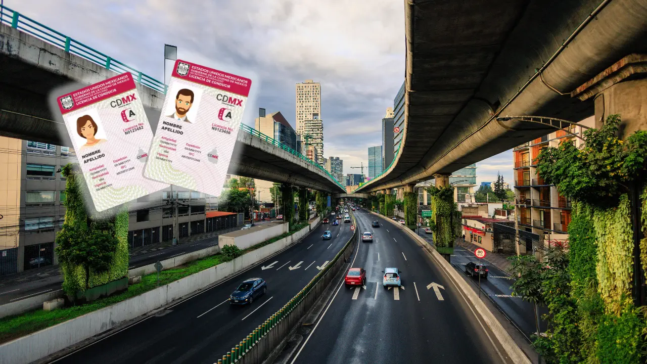 De fondo vialidades de la CDMX, se aplazará fecha para la licencia de conducir permanente. Foto: Canva | Gobierno de CDMX