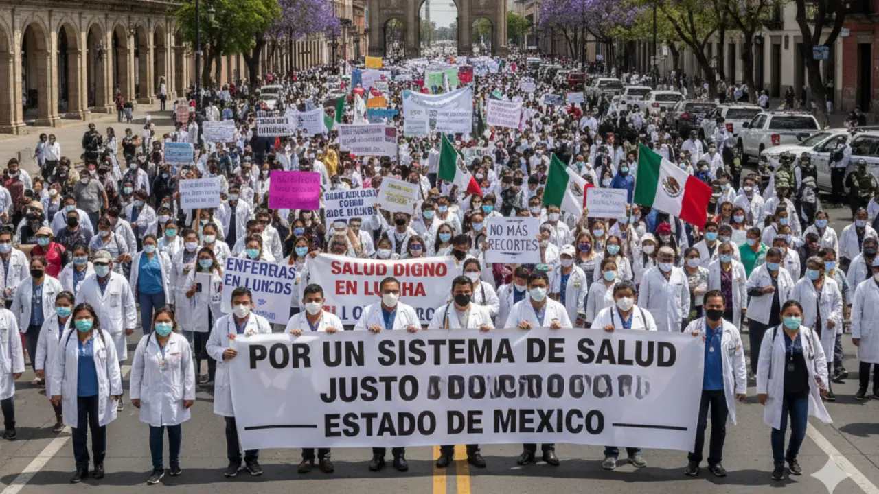 Marcha de trabajadores de la Salud en Edomex. | Foto: IA Gemini