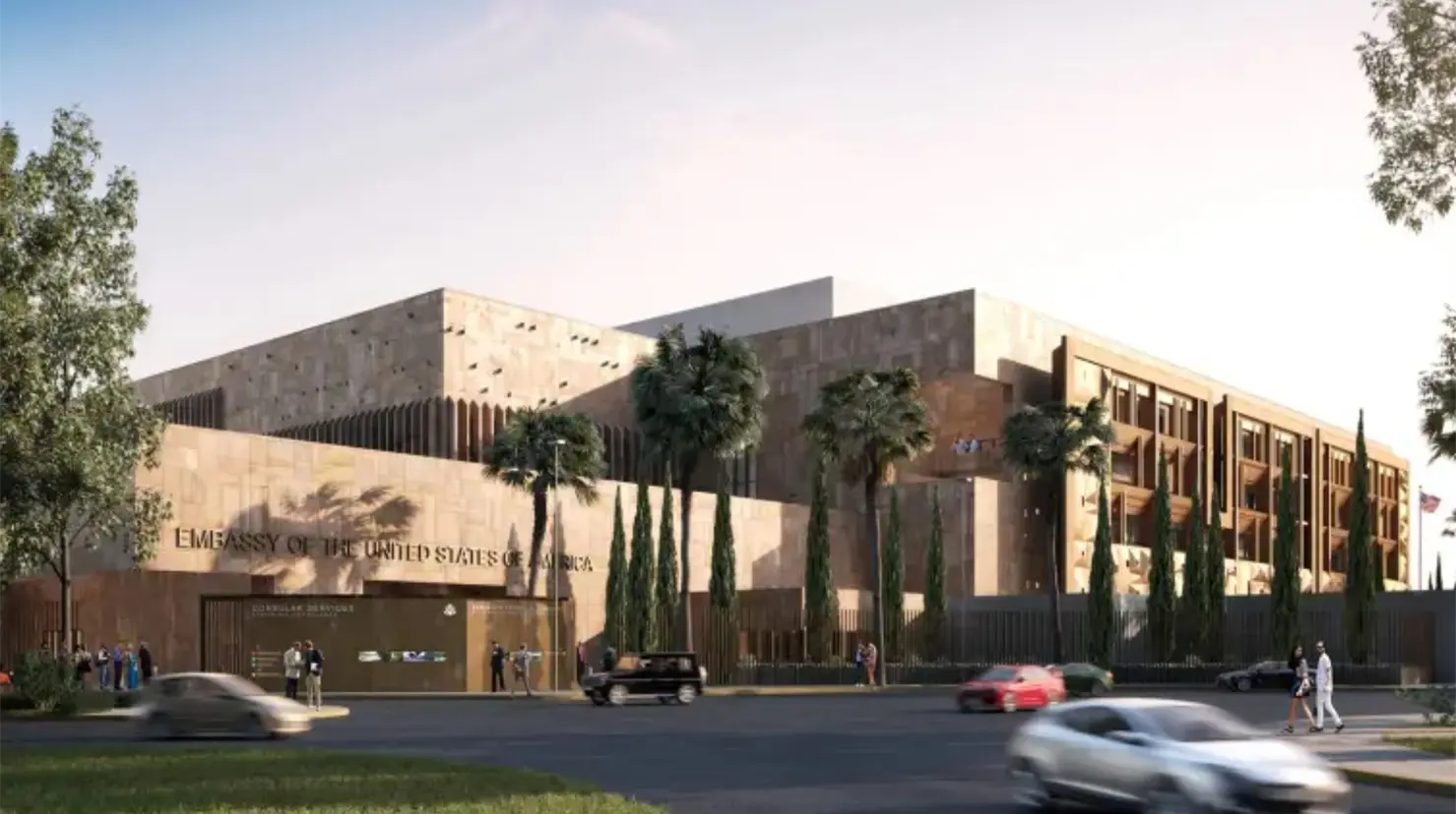 Nueva sede de embajada de EEUU en CDMX. Foto: IA | Canva