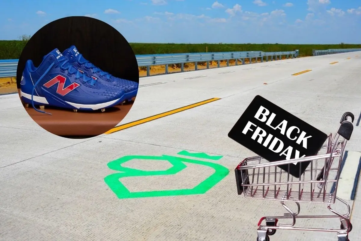 La carretera La Gloria-Colombia de Nuevo León te lleva a las mejores tiendas de tenis de Texas para cazar ofertas en el Black Friday. Foto: Facebook El Gobierno de Nuevo León / Faceboo New Balance / Canva