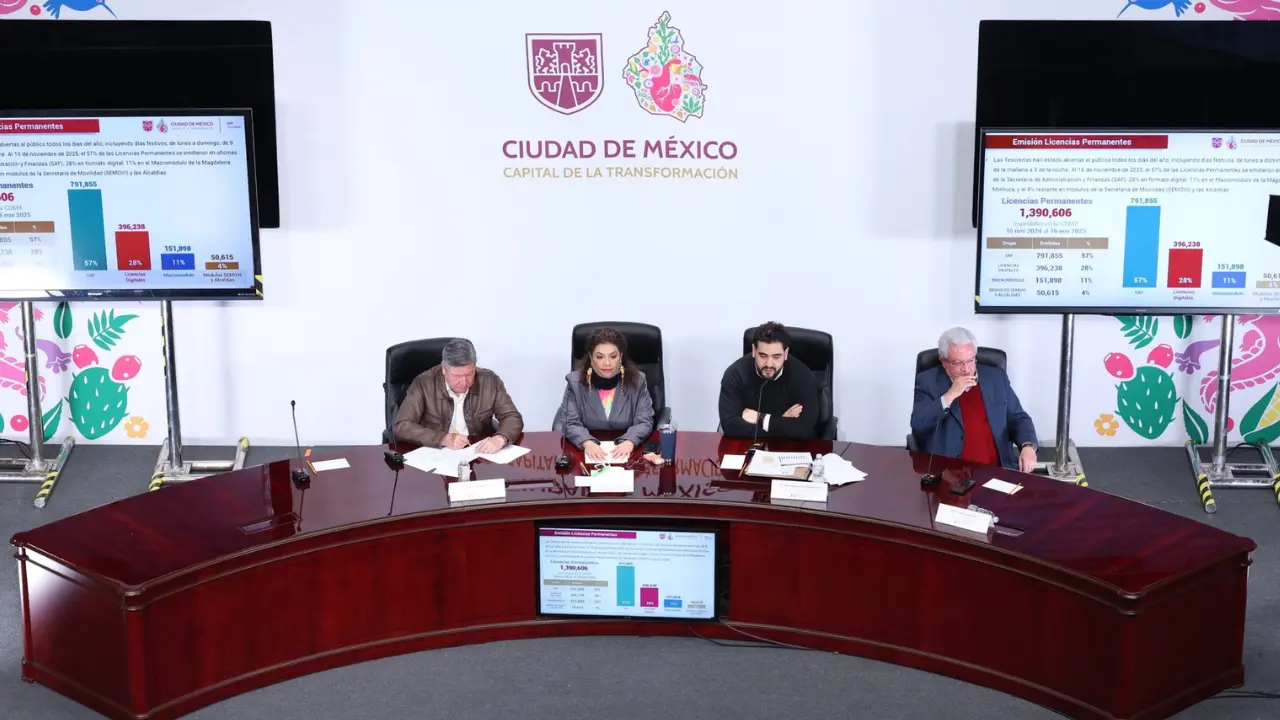 Clara Brugada, en conferencia de prensa del 18 de noviembre, brindando información sobre el trámite de licencias permanentes en CDMX | Foto vía X: @Clara Brugada Molina