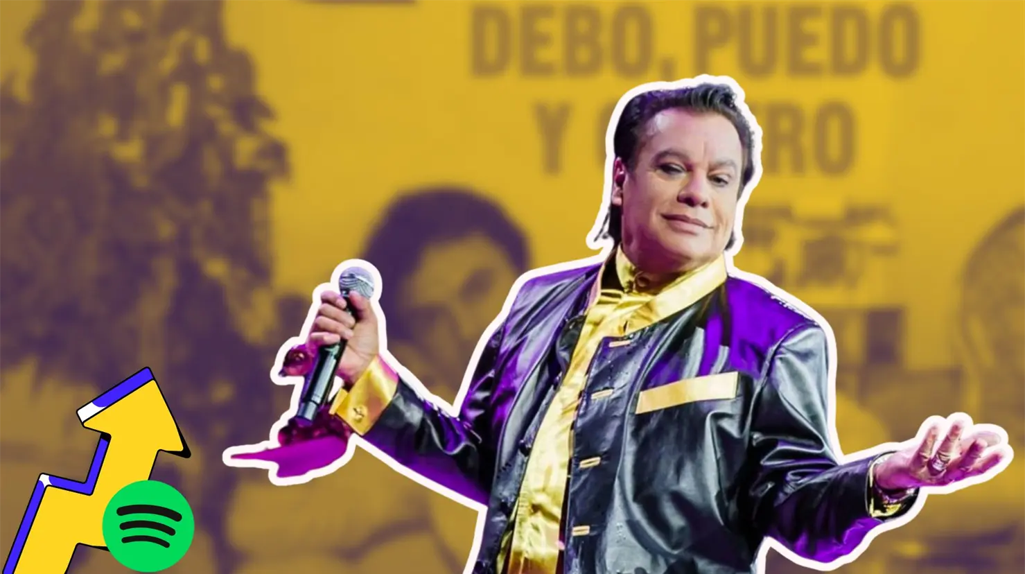 Sitios como Spotify han subido sus reproducciones y descargas con las canciones de Juan Gabriel gracias al lanzamiento de su docuserie. Foto. Facebook Juan Gabriel/Canva.
