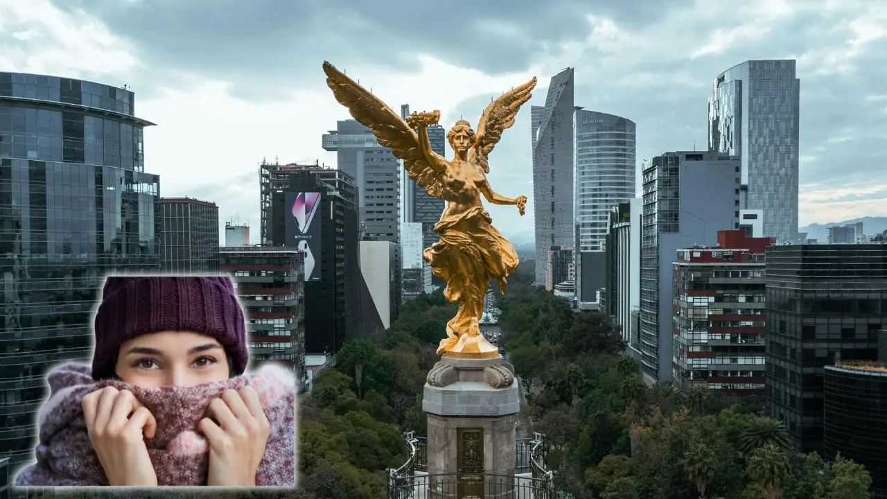 Vista aérea de Paseo de la Reforma un día con bajas temperaturas, persona con frío a causa del Frente Frío. Foto: Canva