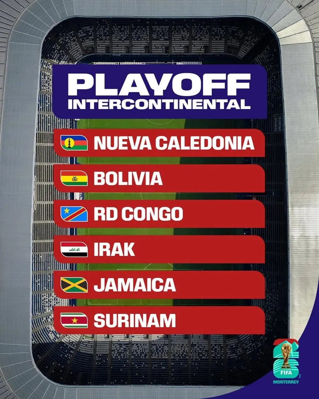 Selecciones que podrían venir al repechaje en Nuevo León. Foto: X Samuel García