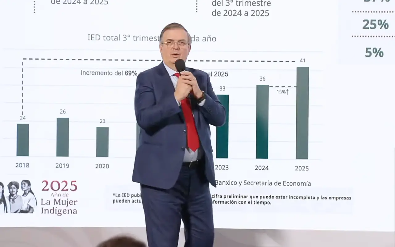 Marcelo Ebrard en conferencia. Captura de pantalla: YouTube (Claudia Sheinbaum)