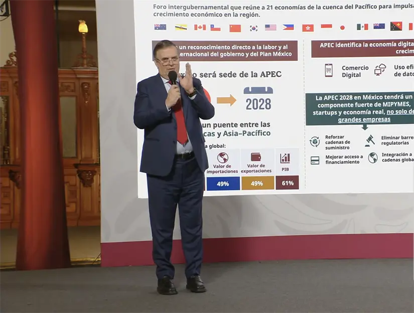 imagen recuadro Marcelo Ebrard sobre APEC. Captura de pantalla: YouTube (Claudia Sheinbaum)