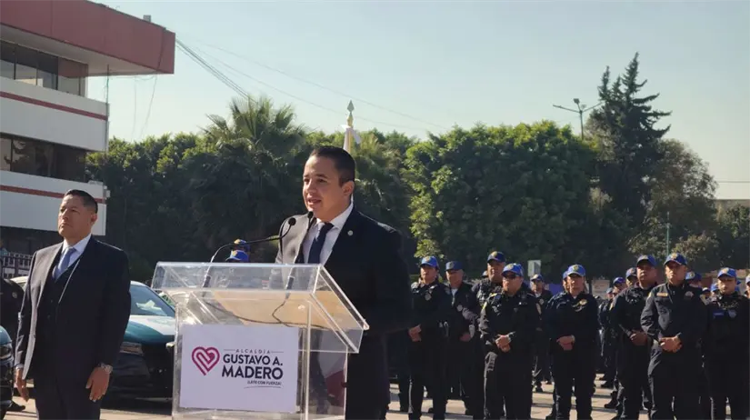 imagen recuadro Janecarlo Lozano, alcalde de Gustavo A. Madero durante su primer informe Foto: Laura Ávila.