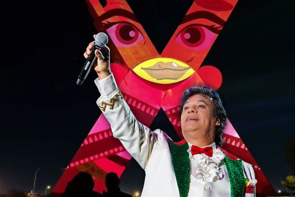 X Monumental de Ciudad Juárez, Juan Gabriel levantando un micrófono (Foto: Web, juangabriel.com / Canva)