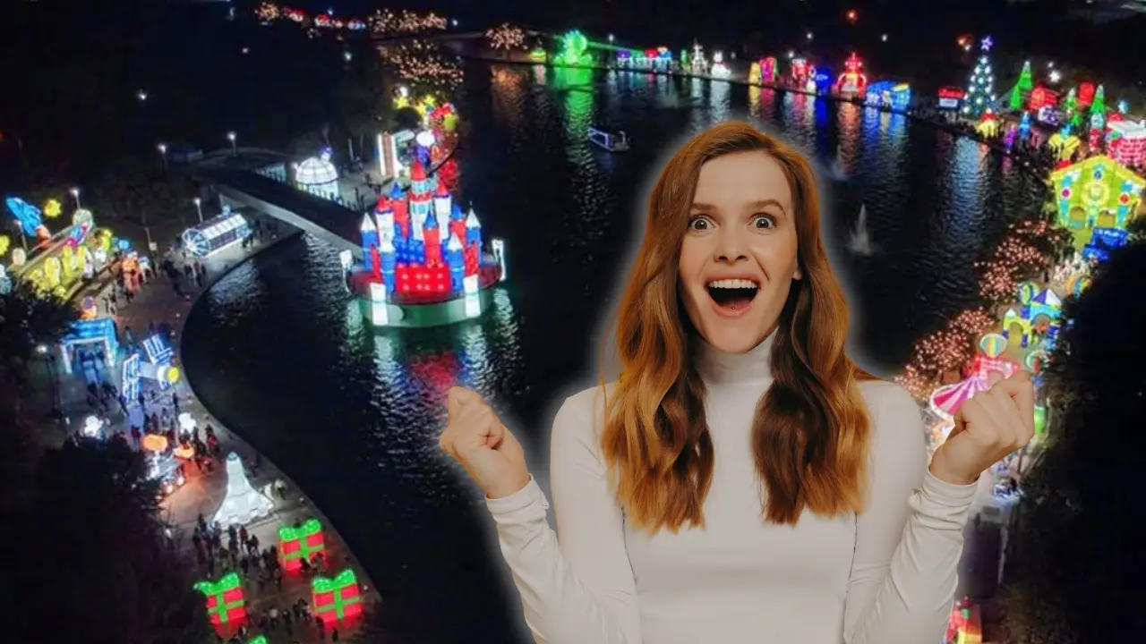 Una mujer y de fondo Luztopía. Foto: Composición Canva