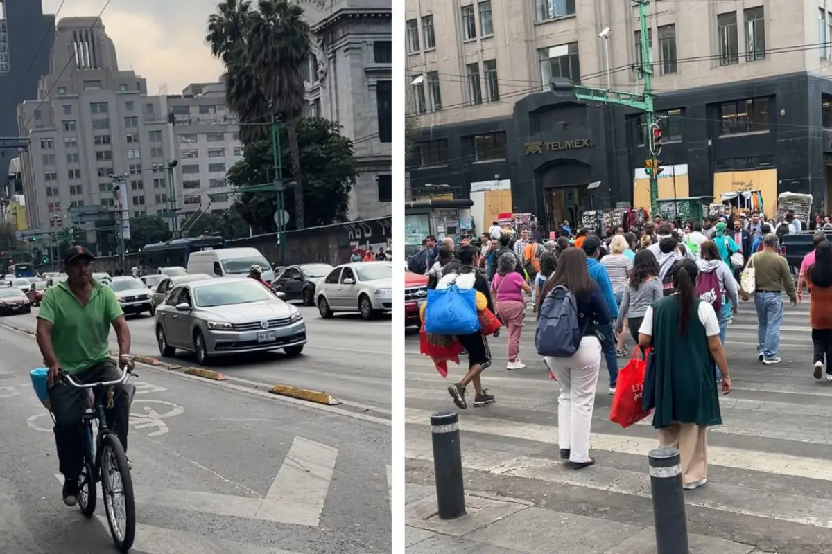 Trabajadores caminando por bellas Artes en la CDMX. Foto: Paola Atziri