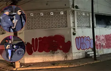 Detienen a pareja por grafitear barda en el centro de Monterrey