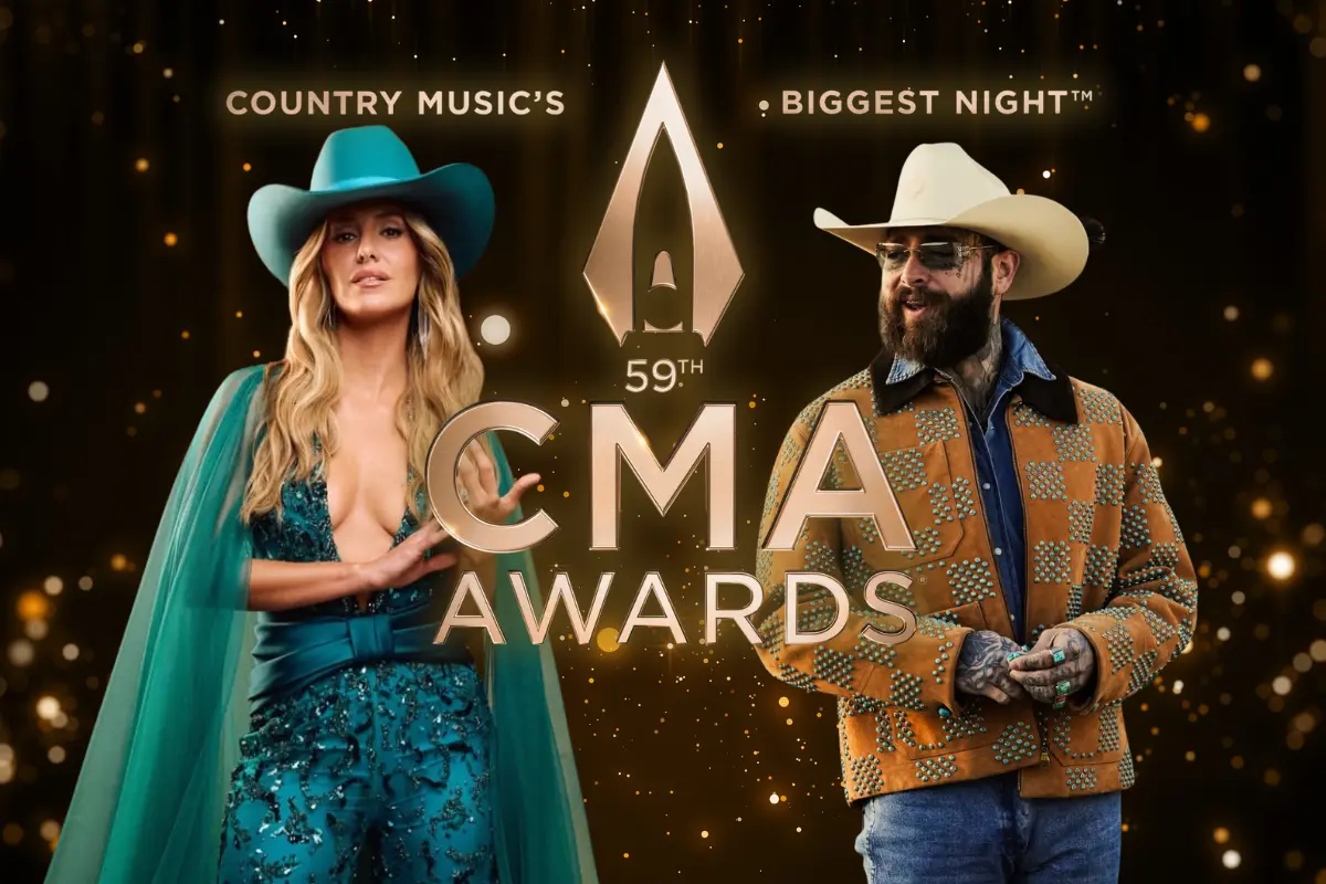 Anuncios de los CMA Awards 2025 con Post Malone y Lainey Wilson (Foto: IG @postmalone, @laineywilson, @cma / Canva)
