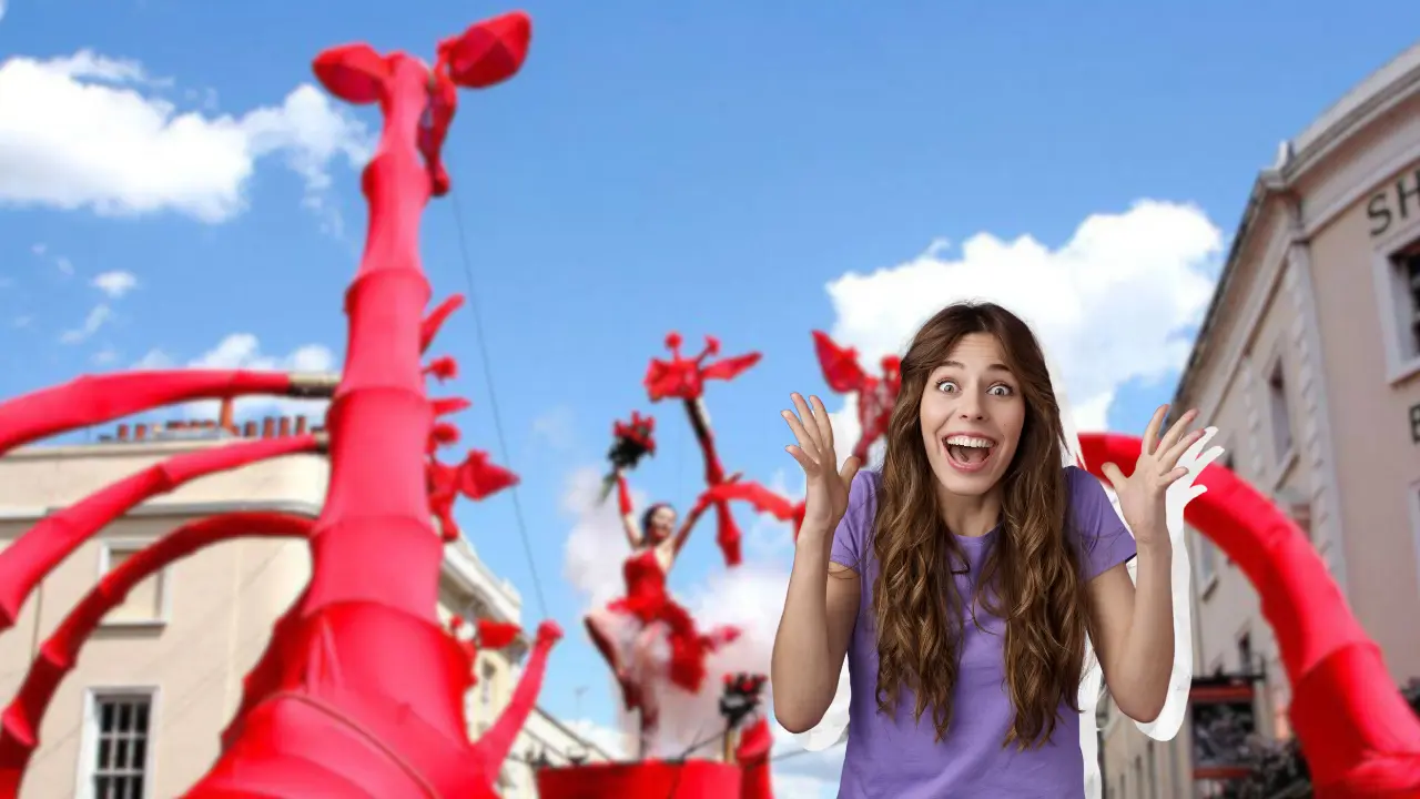 Este es un show interactivo de poco más de 50 minutos de recorrido escénico en el que podrás disfrutar de jirafas rojas gigantes articuladas/Foto: Compagnie Off/Canva